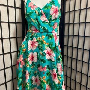 Express Teal and Pink Floral Midi Dress